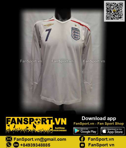 Áo đấu Beckham 7 England 2007-2008-2009 home shirt jersey white Umbro