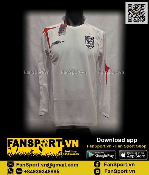 Áo đấu England 2005-2006-2007 home white shirt jersey 734301 JHP Umbro