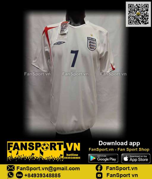 Áo Beckham 7 England 2005-2006-2007 home shirt jersey 735701 JHP Umbro