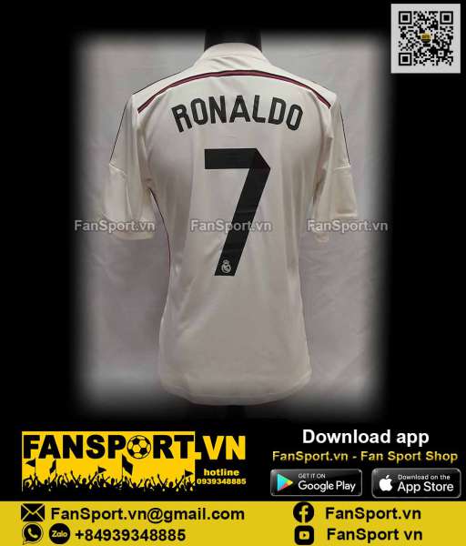 Áo Ronaldo Real Madrid 2014 2015 home shirt jersey white adidas F50637