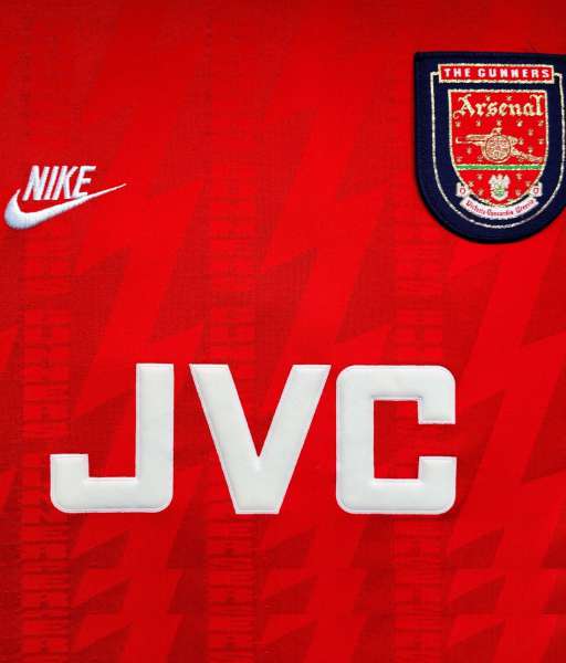 Logo tài trợ JVC white Arsenal 1994-1998 home jersey shirt sponsor