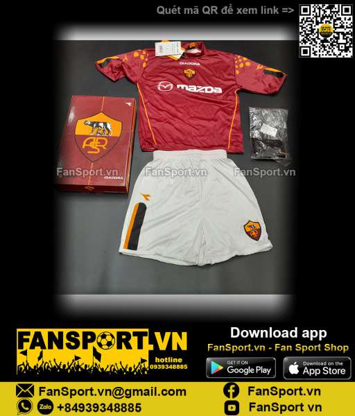 Box trang phục quần áo tất AS Roma 2003 2004 home kits shirt 131328