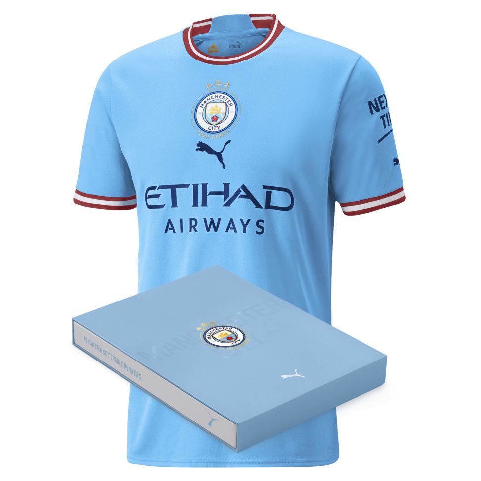Box áo Manchester City Treble Kings Winner 2022 2023 home shirt jersey