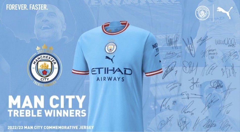 Box áo Manchester City Treble Kings Winner 2022 2023 home shirt jersey