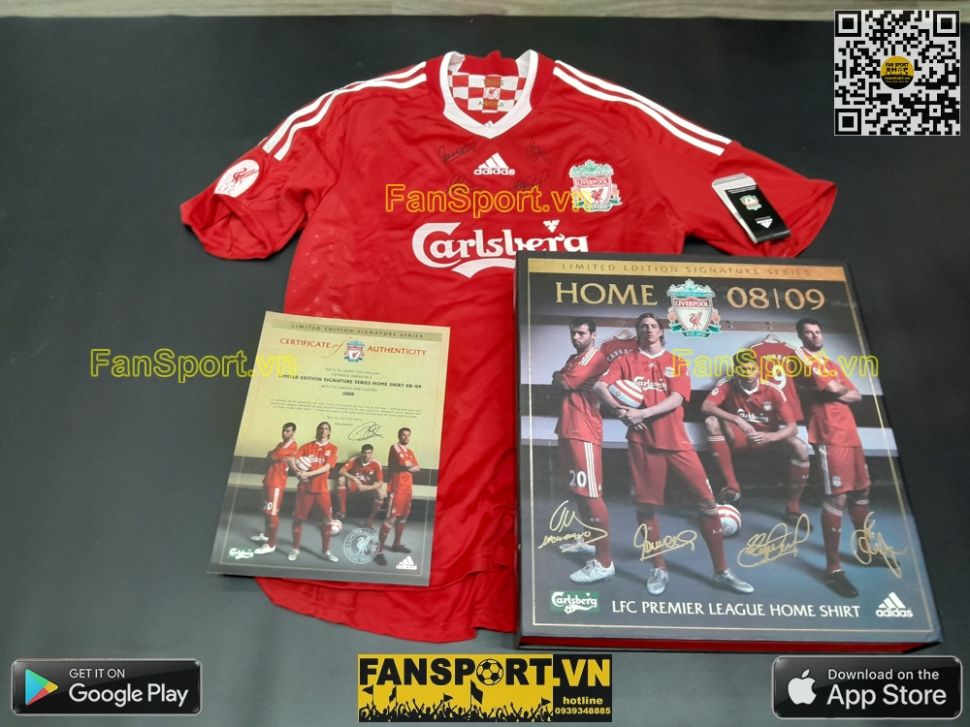 Box Liverpool 2008 2009 2010 home shirt limited Torres, Gerrard signed