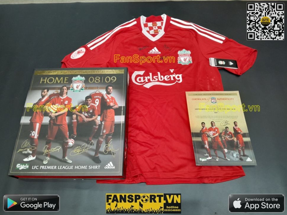 Box Liverpool 2008 2009 2010 home shirt limited Torres, Gerrard signed