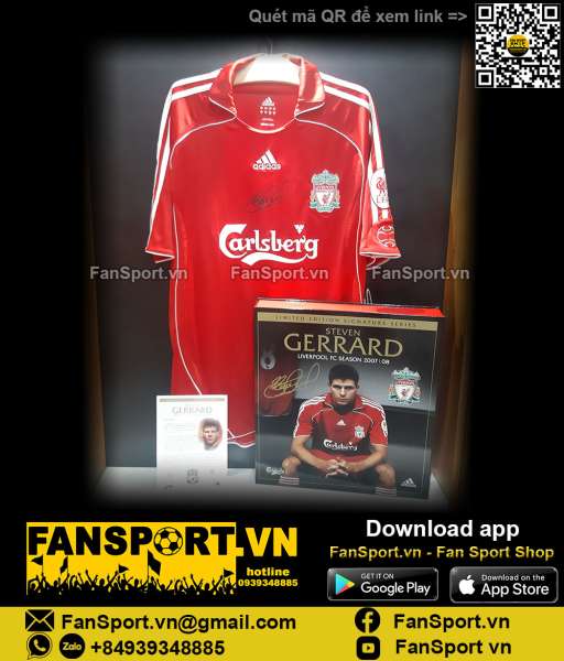 Box áo Gerrard Liverpool 2007 home jersey limited 2006 2008 signed COA