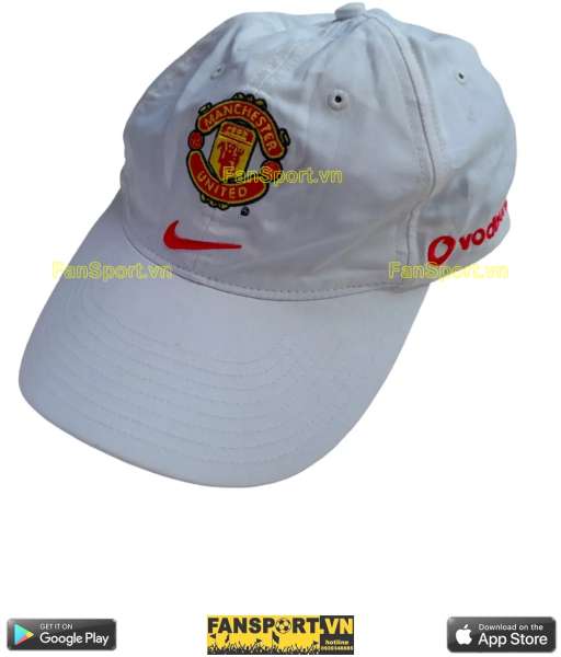 Nón trắng Manchester United Vodafone white cap hat Nike mũ