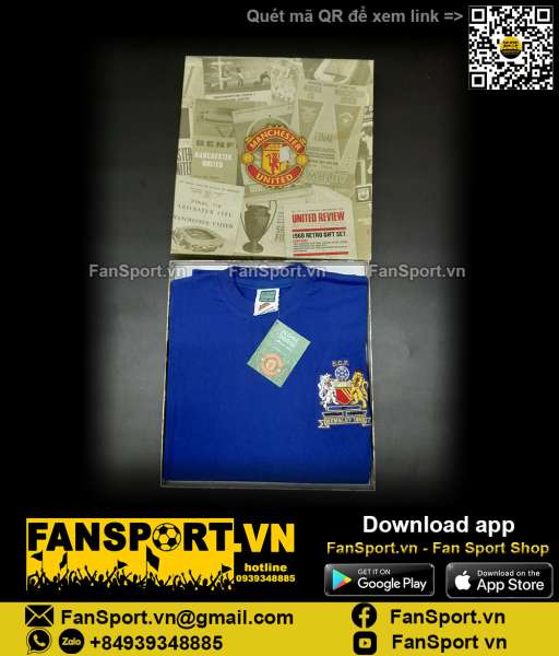 Box áo Manchester United 1968 Score Draw official retro set blue shirt