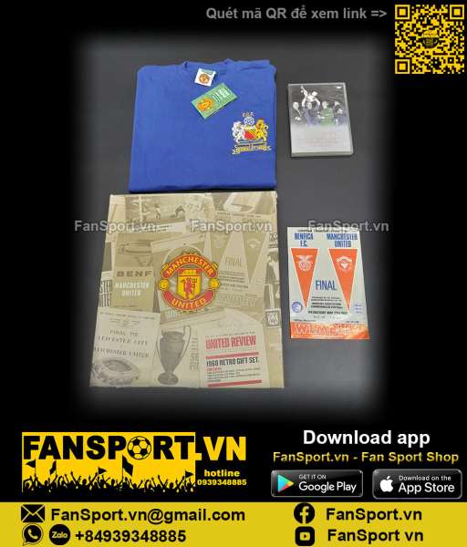 Box áo Manchester United 1968 Score Draw official retro set blue shirt