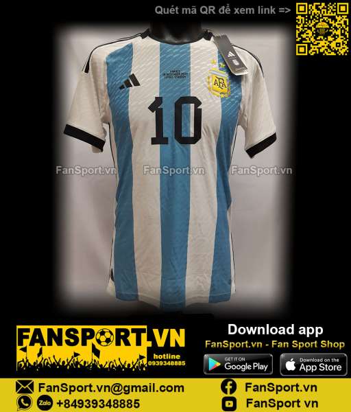 Áo Messi Argentina 2022 2023 home shirt jersey white HF2157 authentic