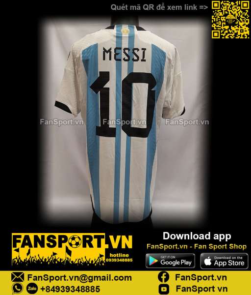 Áo Messi Argentina 2022 2023 home shirt jersey white HF2157 authentic