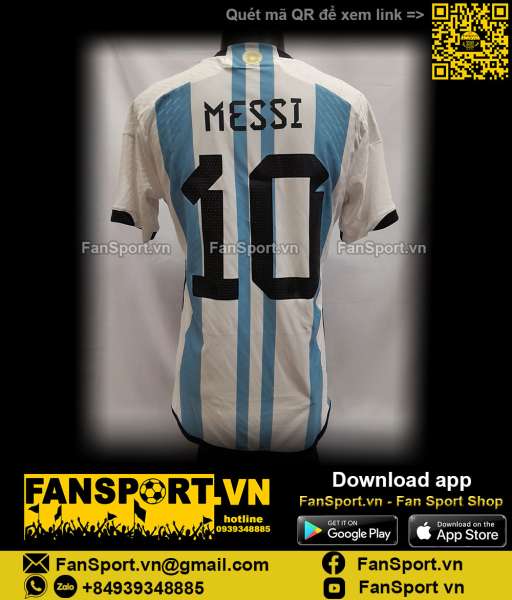 Áo Messi Argentina 2022 2023 home shirt jersey white HF2157 authentic