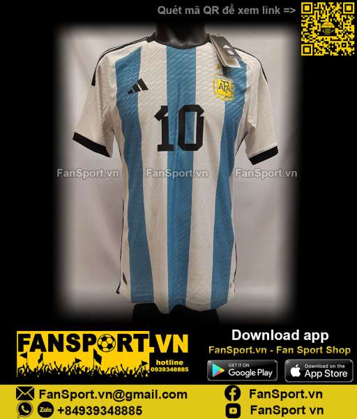 Áo Messi Argentina 2022 2023 home shirt jersey white HF2157 authentic