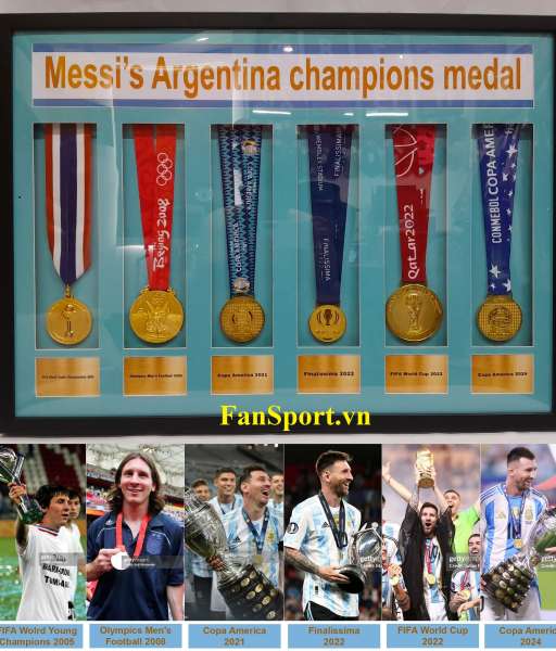 Set khung 6 huy chương vô địch Messi Argentina Champions Medal frame