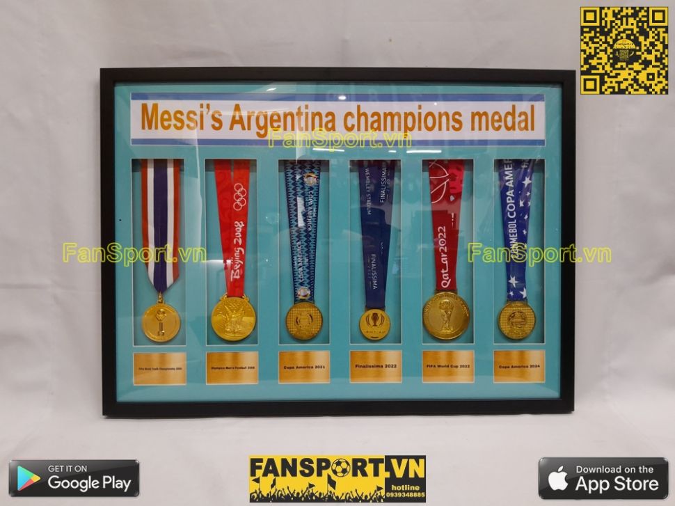 Set khung 6 huy chương vô địch Messi Argentina Champions Medal frame