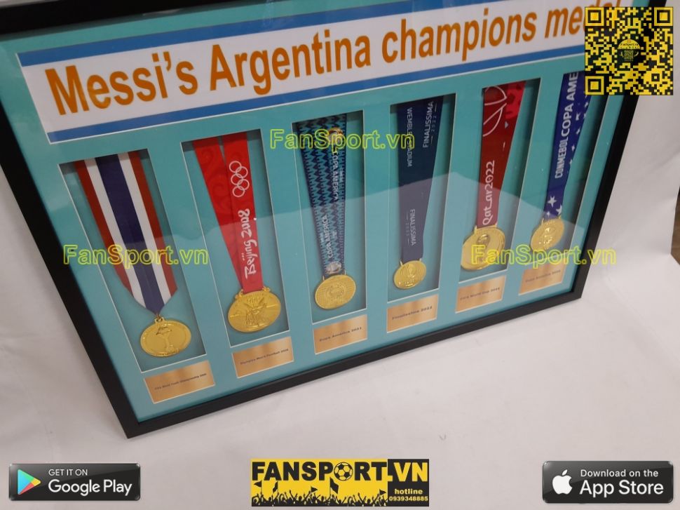 Set khung 6 huy chương vô địch Messi Argentina Champions Medal frame
