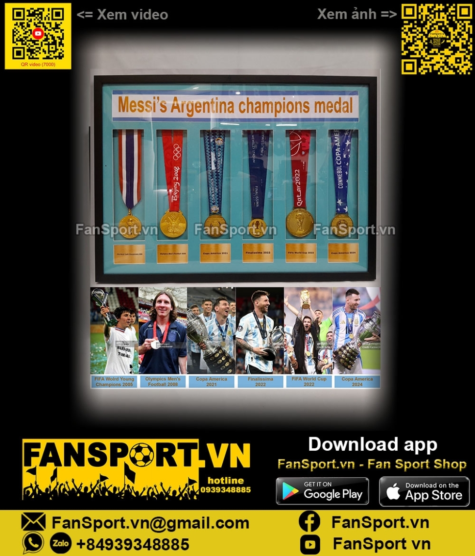 Set khung 6 huy chương vô địch Messi Argentina Champions Medal frame