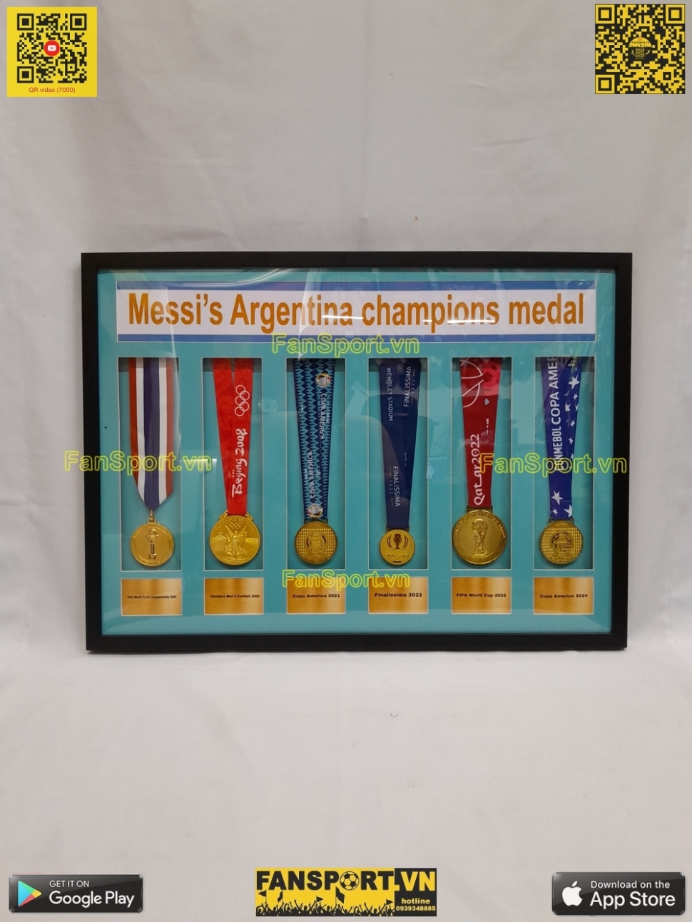 Set khung 6 huy chương vô địch Messi Argentina Champions Medal frame