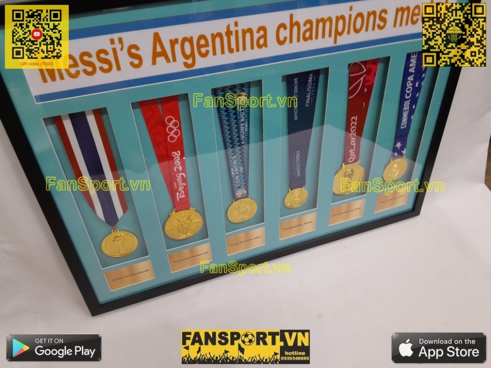 Set khung 6 huy chương vô địch Messi Argentina Champions Medal frame