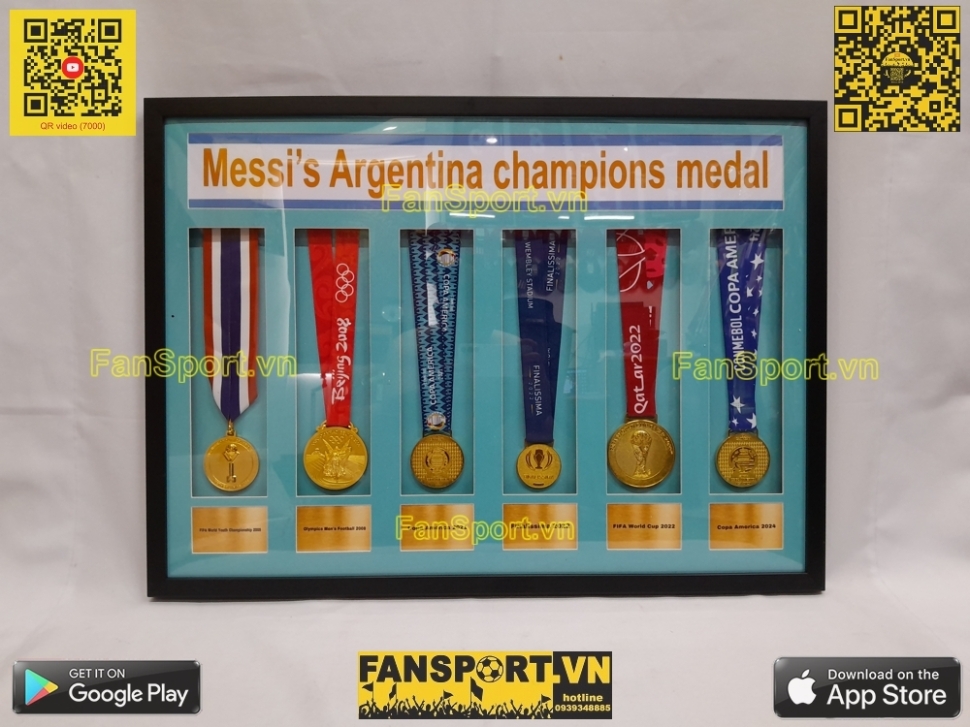 Set khung 6 huy chương vô địch Messi Argentina Champions Medal frame