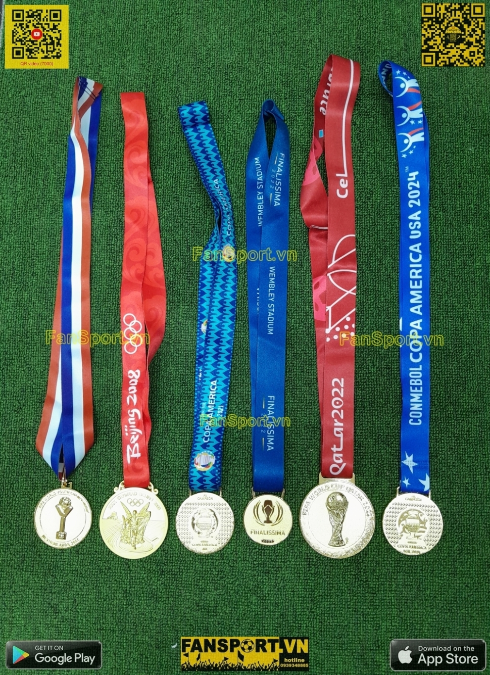 Set khung 6 huy chương vô địch Messi Argentina Champions Medal frame