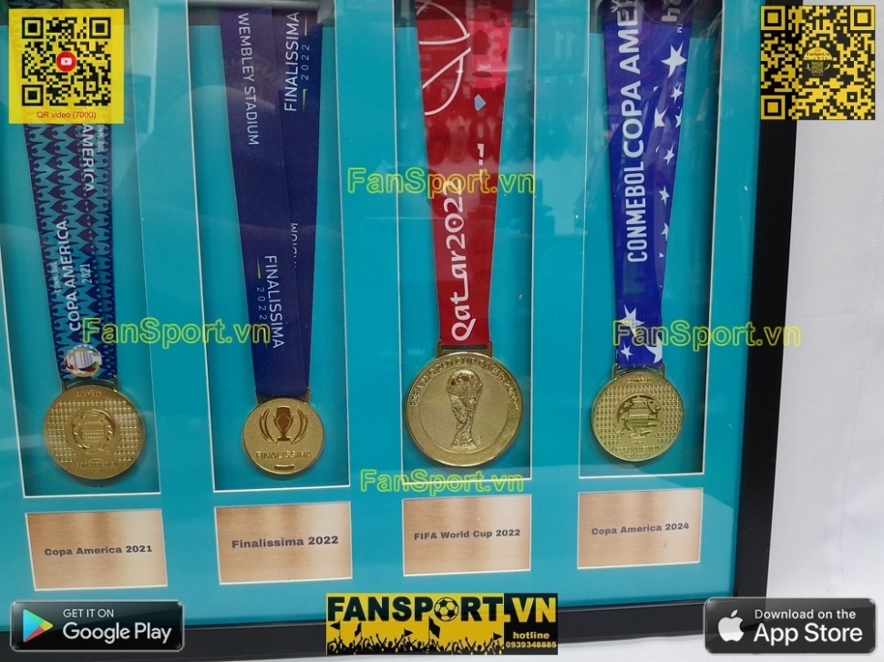 Set khung 6 huy chương vô địch Messi Argentina Champions Medal frame