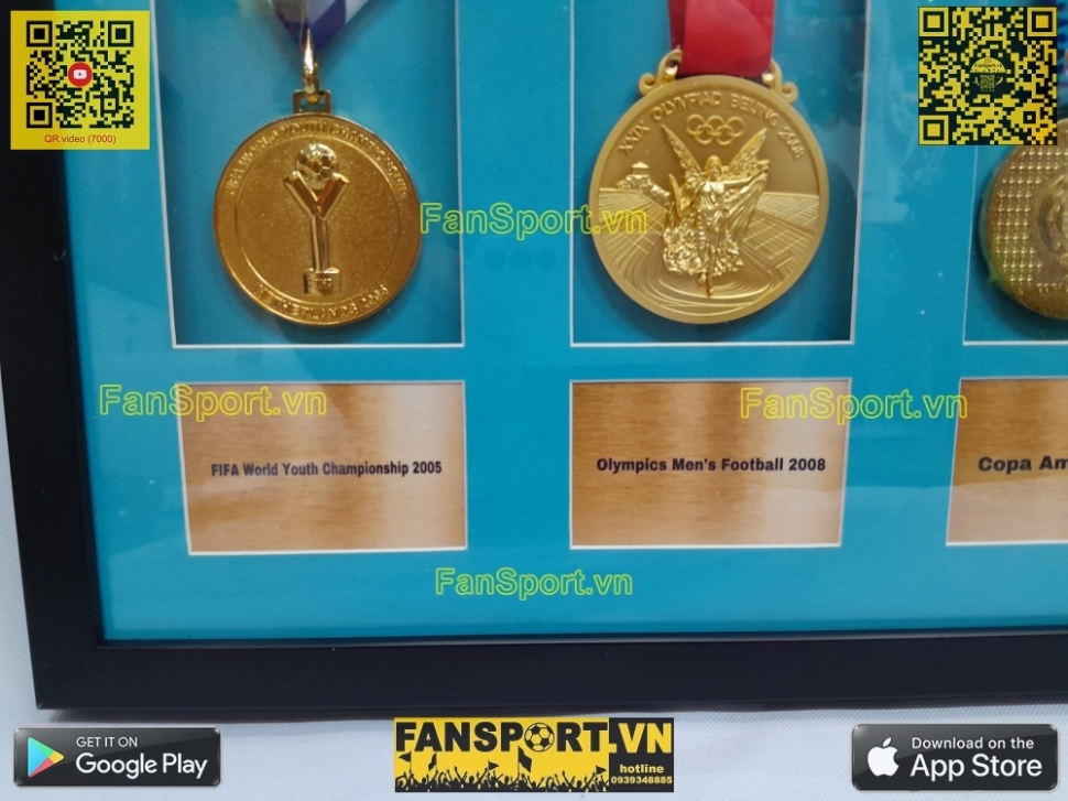 Set khung 6 huy chương vô địch Messi Argentina Champions Medal frame