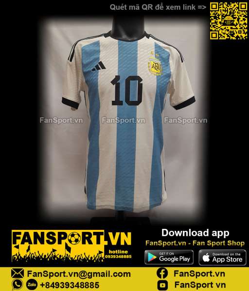 Áo Messi Argentina 2022 2023 home shirt jersey white HF2157 authentic