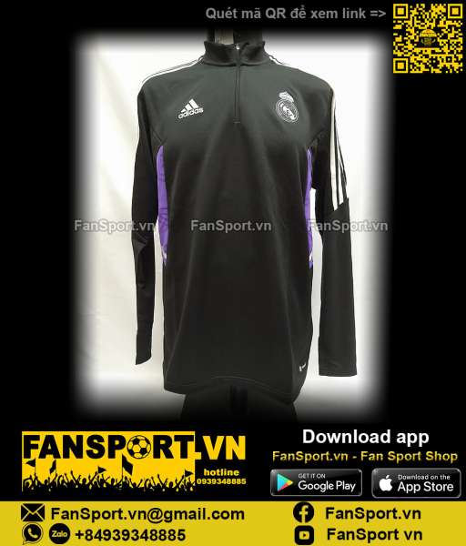 Áo tập luyện training Real madrid 2022-2023 black HA2581 Adidas