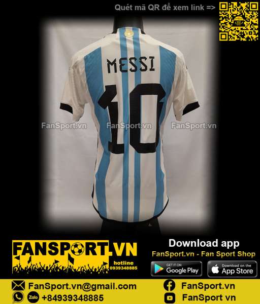 Áo Messi Argentina 2022 2023 home shirt jersey white HF2157 authentic