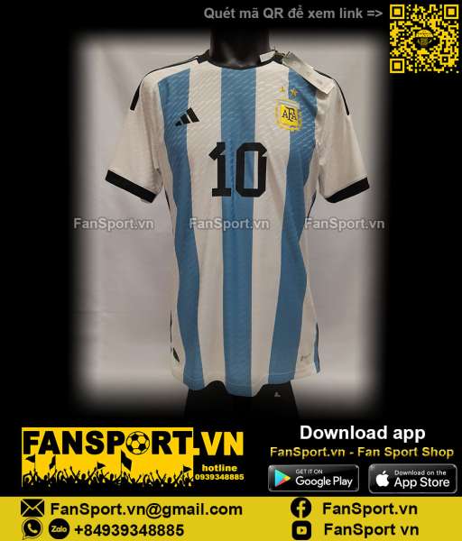 Áo Messi Argentina 2022 2023 home shirt jersey white HF2157 authentic