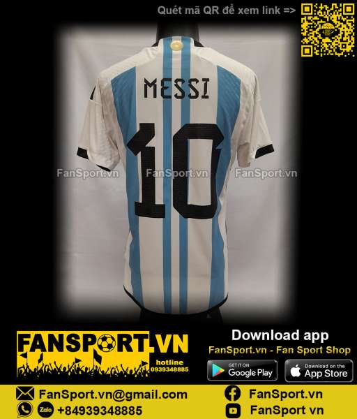 Áo Messi Argentina 2022 2023 home shirt jersey white HF2157 authentic