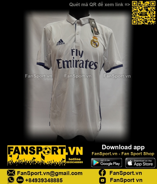 Áo đấu Real Madrid 2016 2017 home shirt jersey S94992 Adidas BNWT L