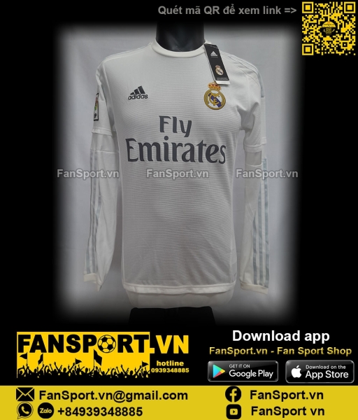 Áo Real Madrid 2015-2016 home shirt jersey white S12653 long dài tay