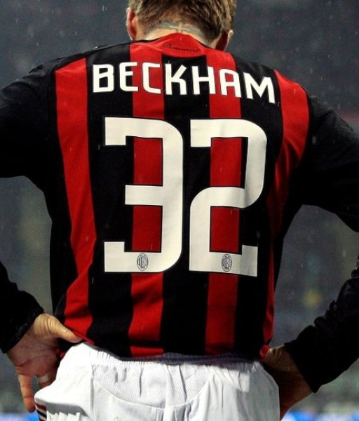 Nameset David Beckham 32 AC Milan 2008-2009 home white trắng font