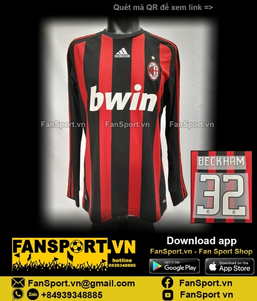 Áo Beckham 32 AC Milan 2008-2009 home shirt jersey 025366 long sleeves