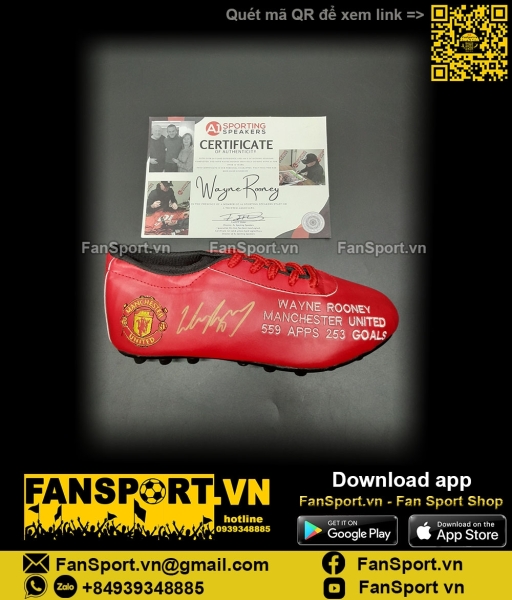 Giày chữ ký Wayne Rooney Manchester United red shoes COA 253 goal