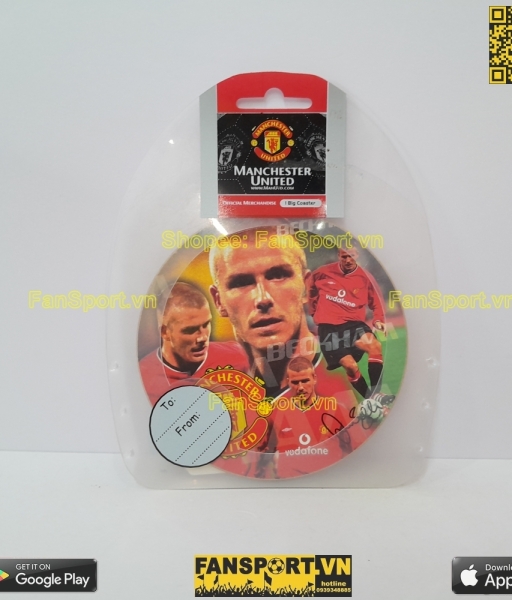 Miếng lót ly David Beckham Manchester United đỏ logo coasters