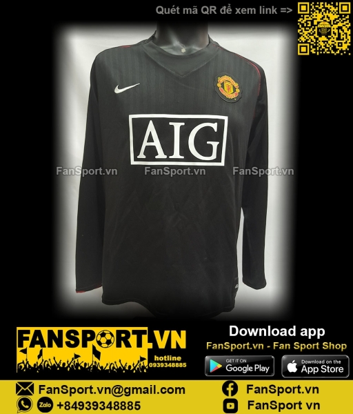 Áo đấu Manchester United 2007-2008 away shirt jersey black long 238348