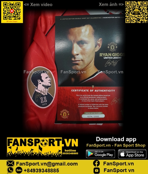 Box 2 áo Giggs Manchester United 1991-2011 20th shirt jersey 382469