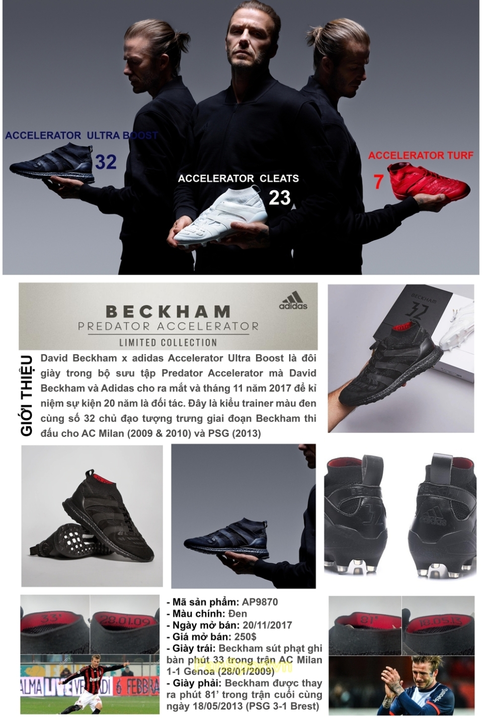 Giày David Beckham Adidas Predator Accelerator AP9868 AP9869 AP9870