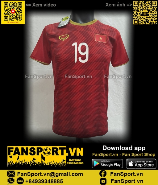 Áo đấu Quang Hải 19 Việt Nam 2019 home đỏ shirt jersey Grand Sport