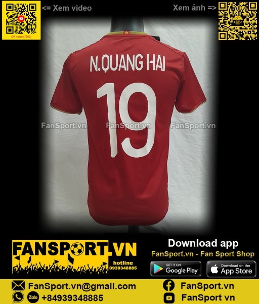 Áo đấu Quang Hải 19 Việt Nam 2019 home đỏ shirt jersey Grand Sport