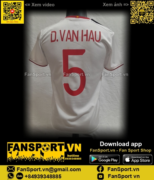 Áo Văn Hậu 5 Việt Nam 2019 away trắng shirt jersey Vietnam Grand Sport
