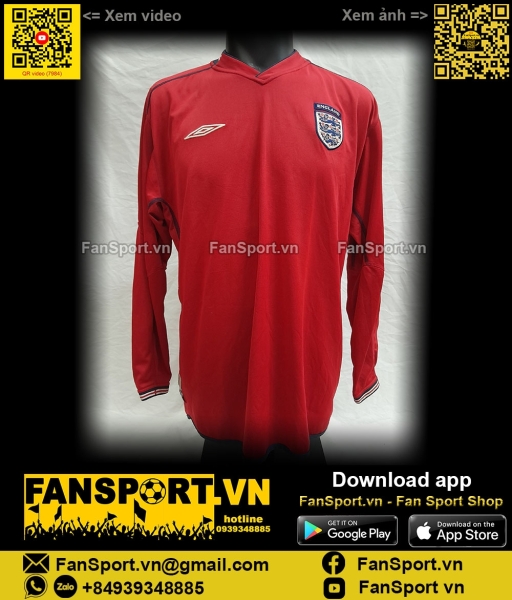 Áo đấu England 2002-2003-2004 away shirt jersey red long dài tay Umbro