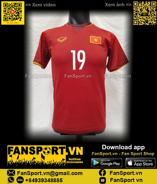 Áo Quang Hải 19 Việt Nam 2018 home đỏ Grand Sport shirt jersey Vietnam