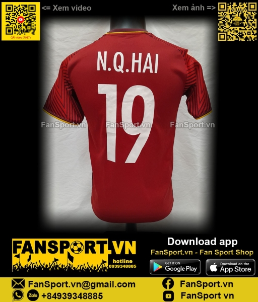 Áo Quang Hải 19 Việt Nam 2018 home đỏ Grand Sport shirt jersey Vietnam