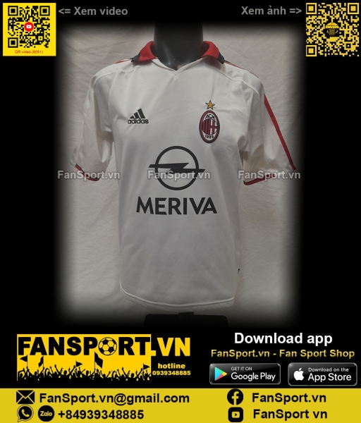 Áo đấu AC Milan 2003-2004 away shirt jersey white 021759 Adidas