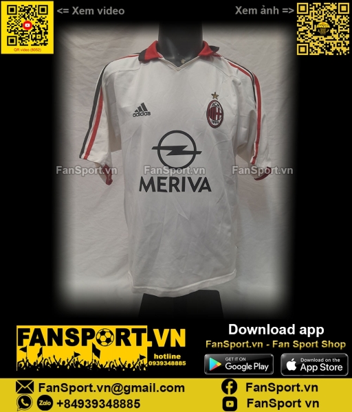 Áo đấu AC Milan 2003-2004 away shirt jersey white 021759 Adidas XL